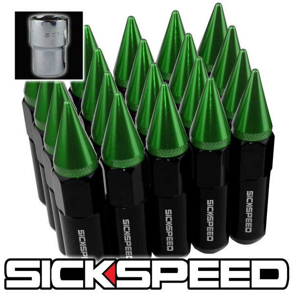 20 TRUE SPIKE 124MM 9/16" STEEL EXTENDED SPIKED LUG NUTS NEON