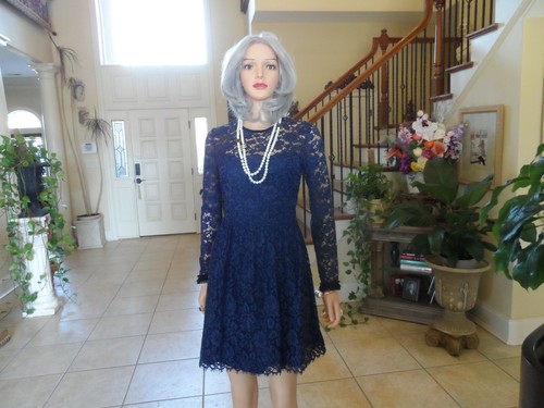 Shoshanna Navy Blue Cotton Corded Lace 