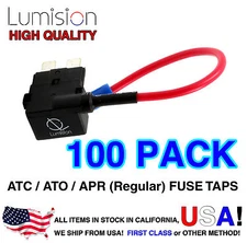 100 Pack Regular ATO ATC APR Add-A-Circuit Lumision Fuse Tap Lot Dash Cam Radar