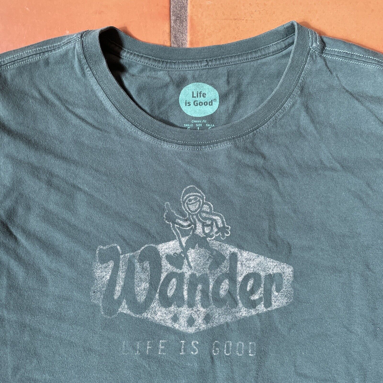 Life Is Good Mens Green Large Long Sleeve T Shirt Wander Graphic Print Tee EUC