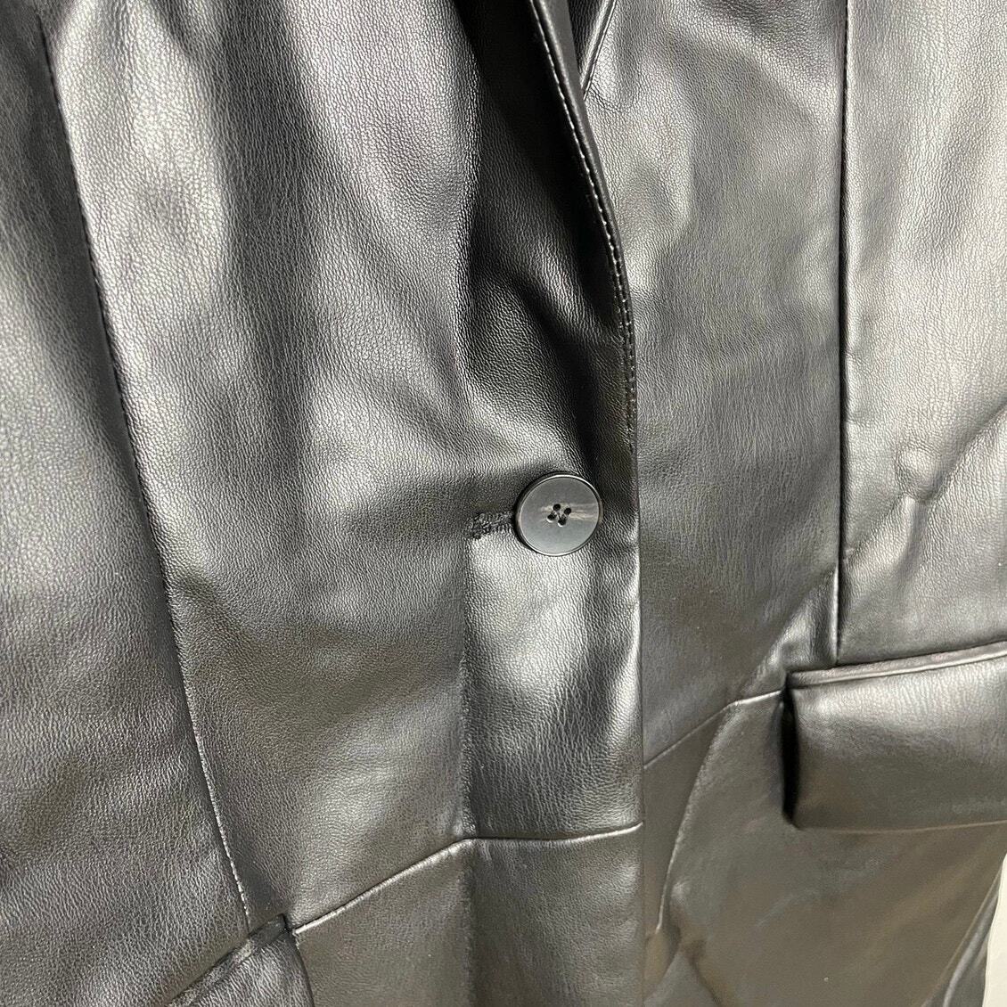 Zara Faux Leather Straight Cut Blazer In Black XS image 5