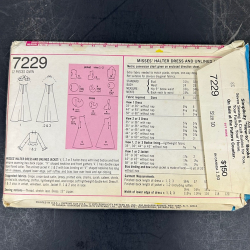 Vestido y chaqueta sin forrar Simplicity 7229 Misses c. 1975 sin cortar talla 10 - Imagen 2 de 3