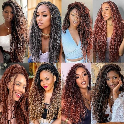 14-24" Goddess Faux Locs Crochet Braids Boho Curls River Locs Hair Extensions - Picture 7 of 32