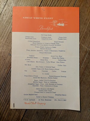 1952 CRUISE SHIP GREAT WHITE FLEET MENU UNITED FRUIT GO STEAM SHIP BREAKFAST