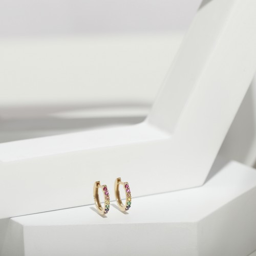 MULTI SAPPHIRE GEMSTONE RAINBOW HUGGIE HOOP EARRINGS HANDMADE- The Jewelz - Picture 5 of 11