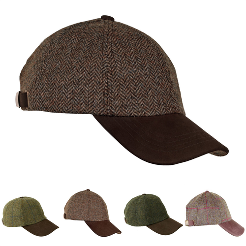 British Wool Tweed Baseball Cap Leather 