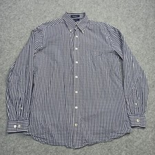 GANT Mens Dress-Shirt Size M Blue White Regular Fit Button-Down Gingham Check