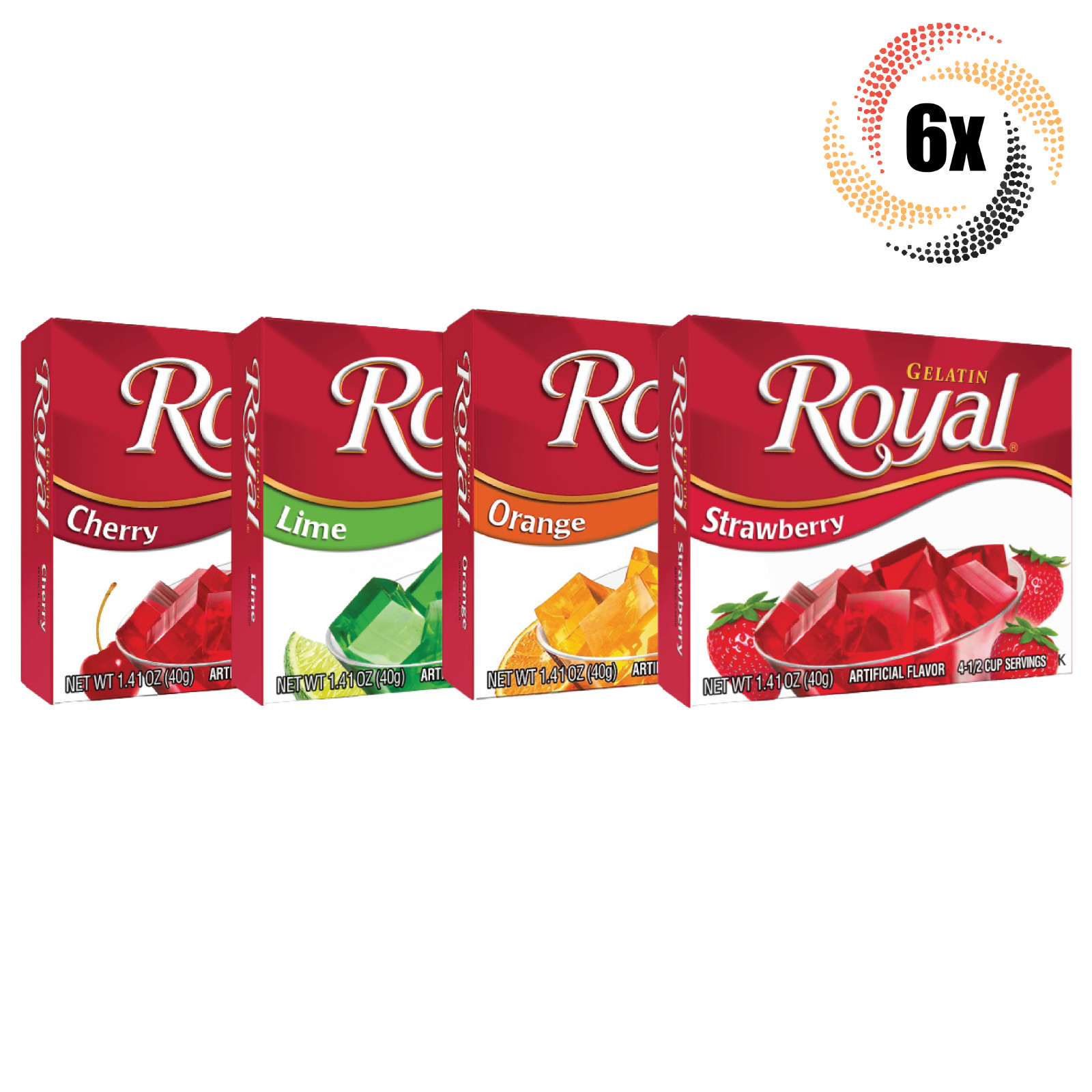 6 упаковок желатина Royal Variety Flavor | по 4 порции в каждой | 1,4 унции | Смешайте и сочетайте по вкусу