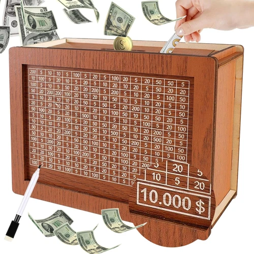 10000 Wooden Money Bank With Counter Money Piggy Bank Saving Challenge Save Box - Picture 2 of 11