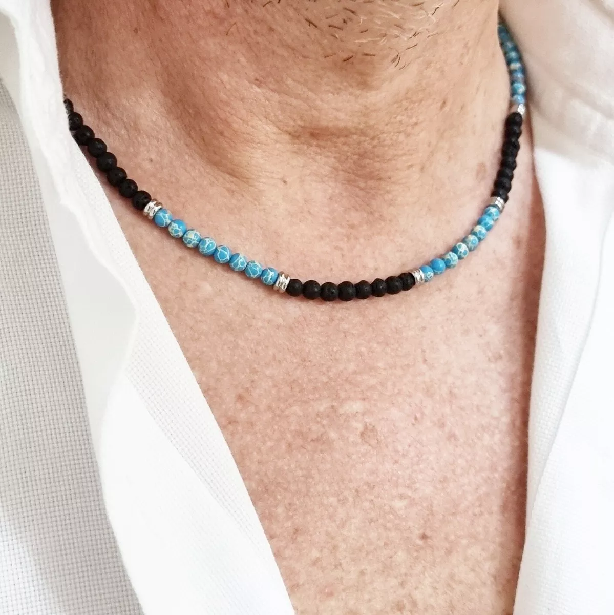Turquoise stone on sale necklace mens