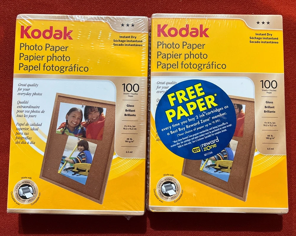 Kodak Photo Printer Paper Gloss 4”x6”  100 Sheets Sealed Set Of 2 Instant Dry