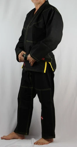 KANKU Black BJJ Gi with yellow, red, or black stitching jiu jitsu uniform pearl 
