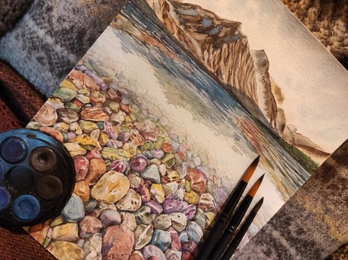 Original Painting 12x8"Artwork Modern Landscape Art Rocks Lake McDonald Seascape - Picture 7 of 13