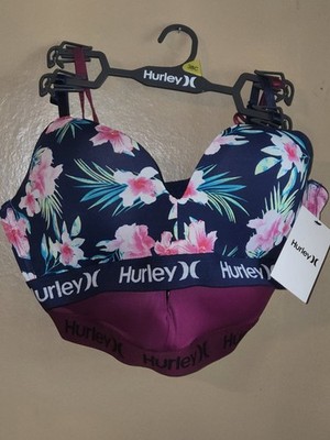 Hurley Wire Free Padded Bras / Floral Hawaiian Bloom Design 38c Brand New