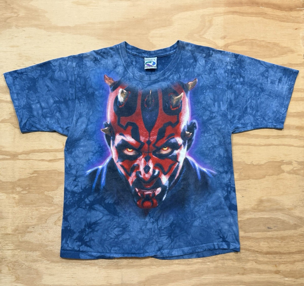 Vintage 90s Liquid Blue Star Wars Darth Maul T-Shirt Tie Dye Big 