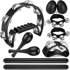 10 Pcs Black Tambourine Set Percussion Instruments Maracas Shakers