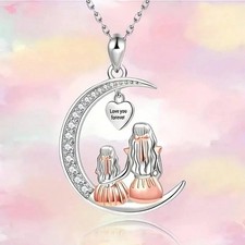 Mom Daughter Moon Pendant Necklace Mother Daughter Love Heart Gift Jewelry