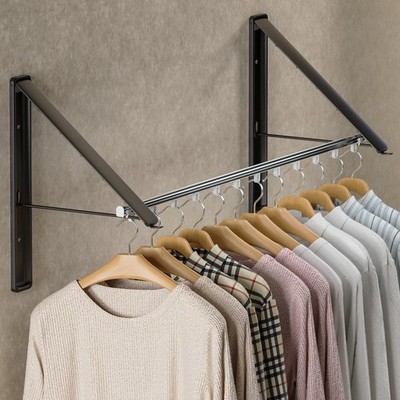 Dr.DJ Wall-Mounted Retractable Clothes Drying Rack w/ Rod - Foldable, Metal