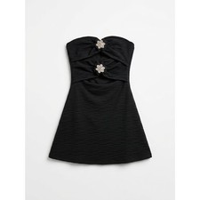Himland Dress Womens S Black Strapless Textured Cutout Rhinestone Floral Mini