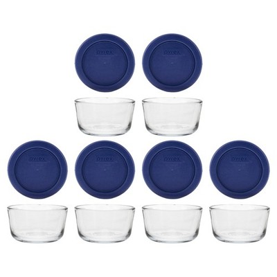 Pyrex 7202 1-Cup Glass Bowls & Dark Blue Lids (6-Pack)