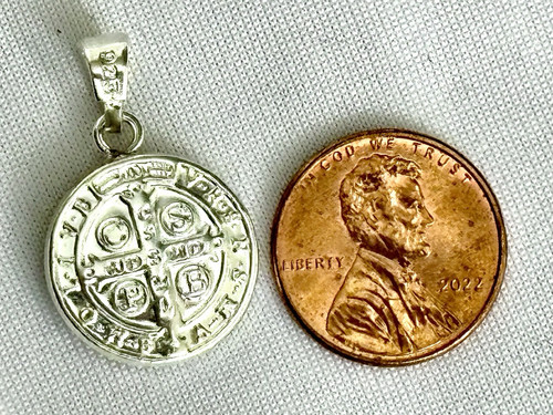 Heiliger Benedikt Medaille Anhänger Silber 925 und Gold 10k - 17 mm Durchmesser - Bild 5 von 6