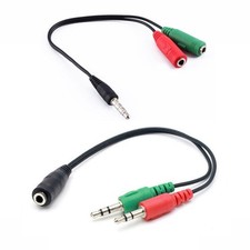 2 Pack 3.5mm Stereo Audio And Mic Splitter Cable Male Plugs to Dual Female Cord