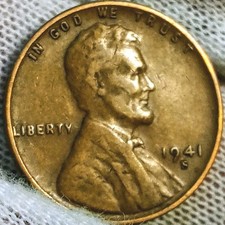 1941 S Lincoln Wheat Cent Circulated Condition     Free Shipping