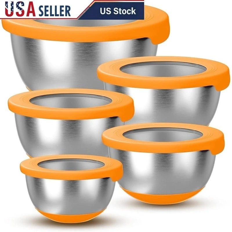 Airtight Stainless Steel Mixing Bowls Set W/ Non-Slip Base & Nested Design New