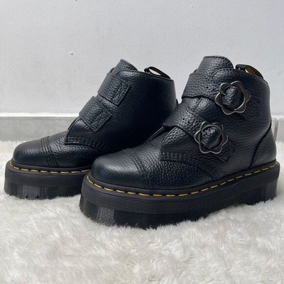 Dr. Martens Women's Black Devon FLWR Leather Buckle Platform Shoes Size 7