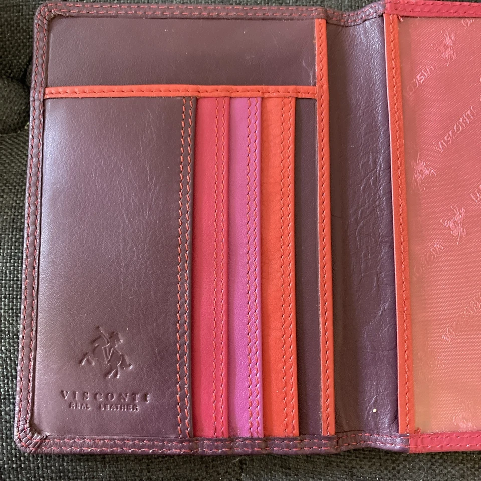 Visconti Cartera Pasaporte Cuero Púrpura Sumba Multicolor Organizador de Tarjetas RFID Foto 4 de 4