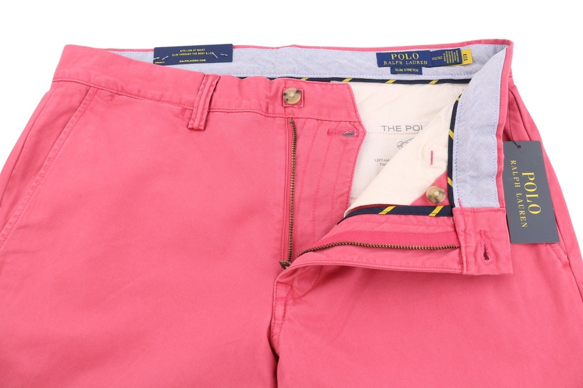 Ralph Lauren Men Slim Pink Stretch Chino Pants W32/L32 Zip Fly