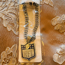 NFL Shield Logo Pendant Chain Necklace Silver Tone Blue Rhinestones