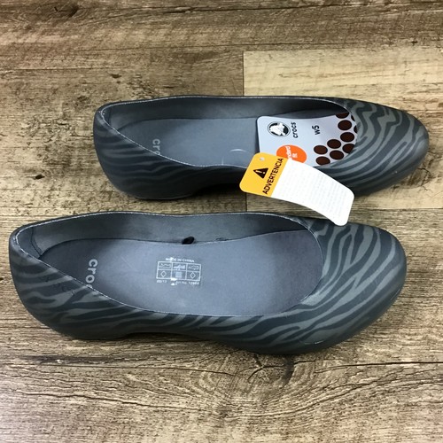 Neu mit Etikett Crocs Damengröße 5 schwarz/grau Zebramuster Ballerinas - Bild 4 von 9