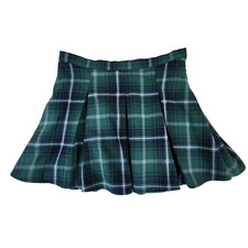 Pleated Mini Skirt Size 9 Green Plaid Side Zip Flirty Ruffle School Girl 2280