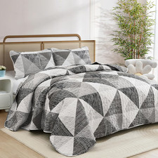 Quilt Queen Size Grey, 3 Pieces Patchwork Bedspread Bedding for Queen Size Bed,