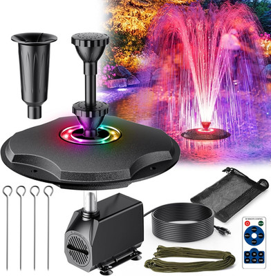 Anfraer Floating Pond Fountain with LED Lights, 660GPH RGB Remote Control Floati