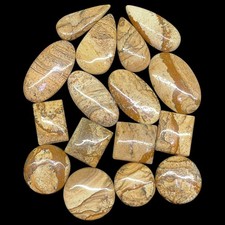 16 Pcs Natural Picture Jasper Cabochons 21-38mm Mixed Shapes Polished Gemstones