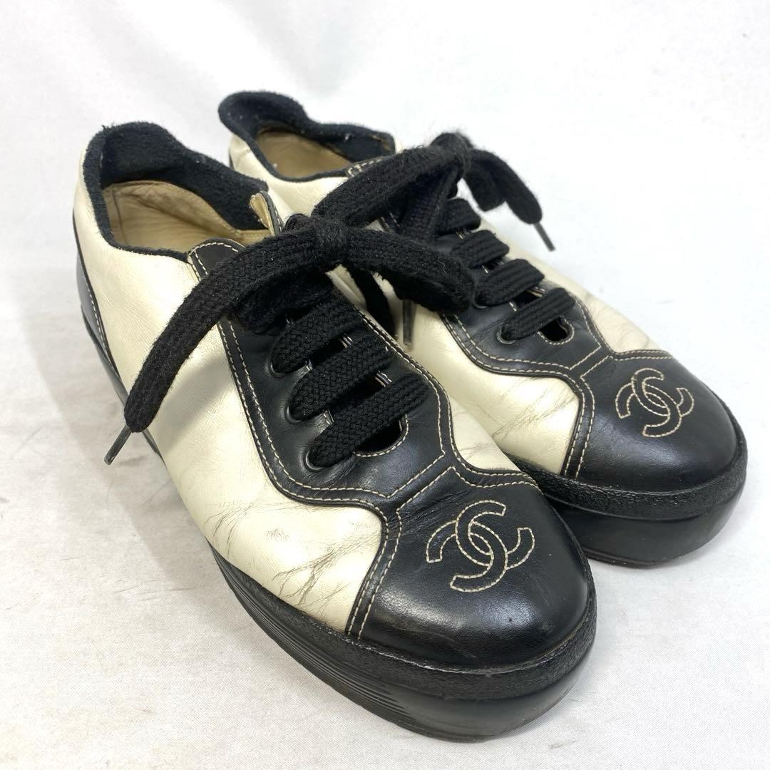 CHANEL COCO MARK leather platform Sneaker Shoes Women Size 36