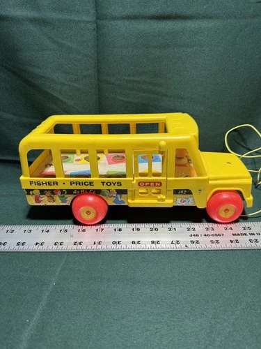 Fisher Price Vintage Little People School Bus W String - Tested Works -Free Ship