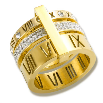 Drei Schichten römische Ziffern Ring für Frauen Luxus Edelstahl drehbar schreit