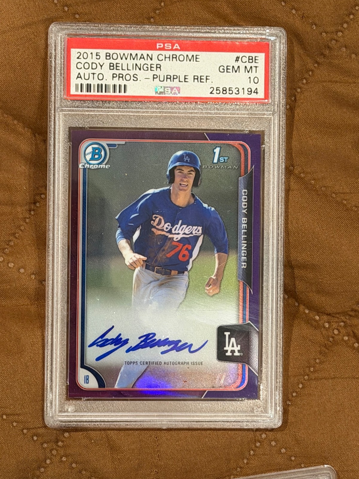 ⚾  Cody Bellinger PSA 10 GEM  2015 Bowman Chrome Purple Refractor Auto RC /250
