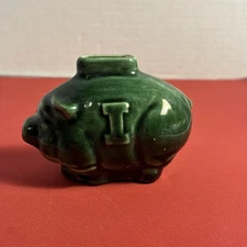 Small Green Pig With A Letter I Ceramic Nice Condition Piggy Bank