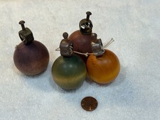Antique Wooden Pull-String Spinning Toy Tops - lot of four
