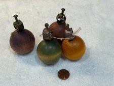 Antique Wooden Pull-String Spinning Toy Tops - lot of four