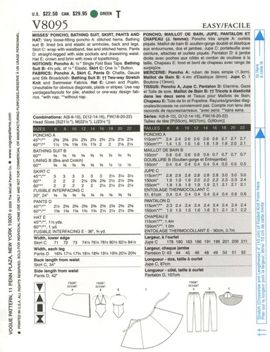 Vogue V8095 RESORT WEAR Halter Swimsuit, Poncho, Wrap Skirt, Pants, Hat Sz 12-16 - Picture 2 of 5