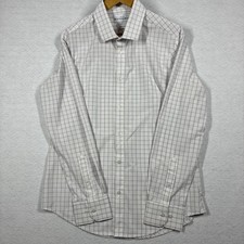 Mizzen Main Leeward Collection Pink White Grid Dress Shirt Mens Large Trim Fit