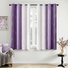 Ombre 100 Blackout Curtains, Purple and Greyish White Full Room Darkening Th...