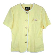 Vintage Lady Leslie By Leslie Fay Yellow Short Sleeve Blazer Size 12 USA