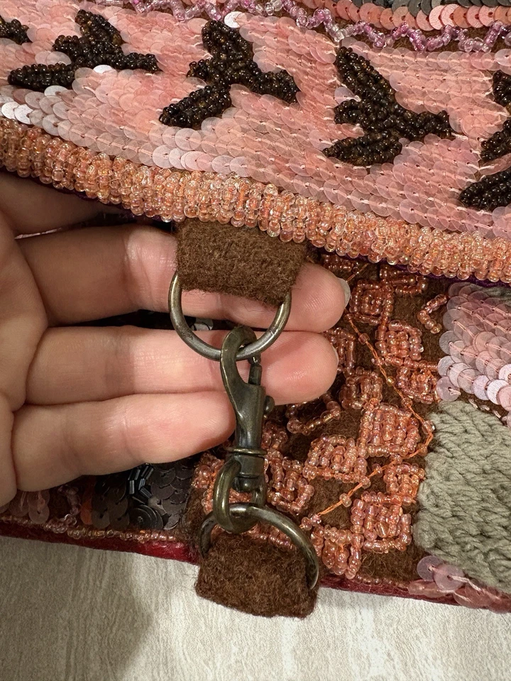 Jamin Puech Beaded Leather & Wool Top Handle Bag Floral Brown Red Shoulder Bag - Image 3 of 4