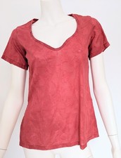 FABINDIA cotton top short kurta kurti S -- red sheer with appliques design